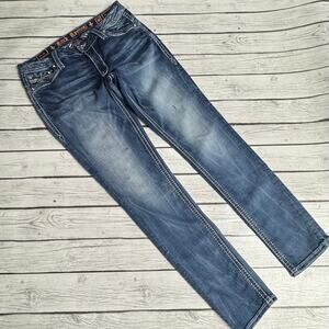 Rock Revival Barby Mid-Rise Jeans Easy Skinny Embellished Pocket Size 30